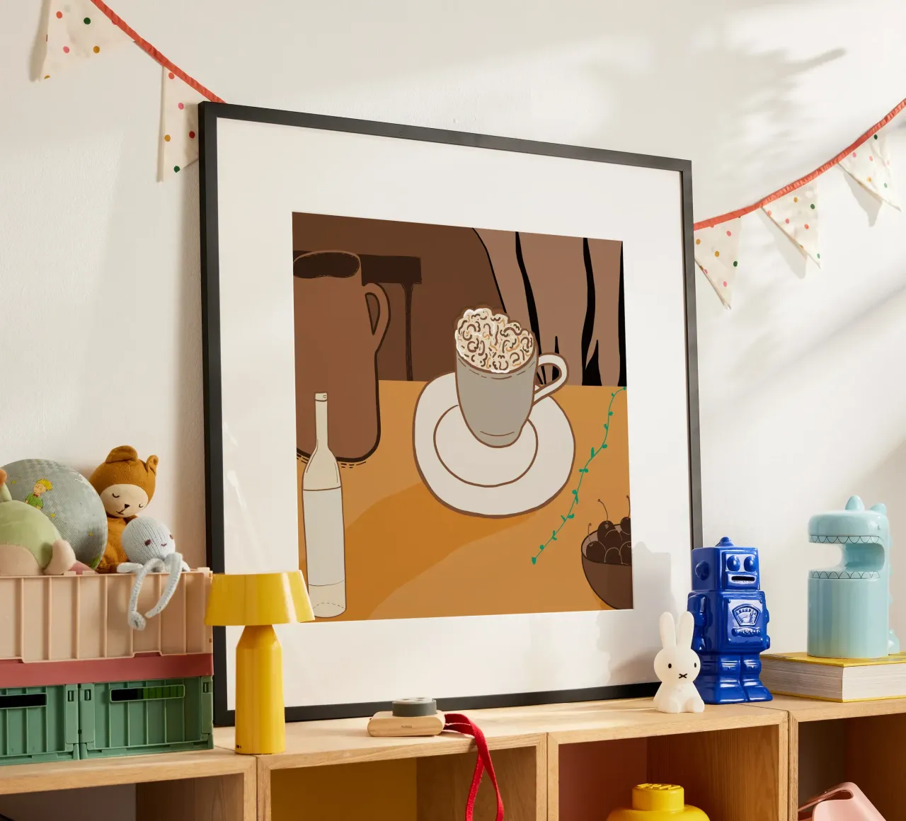 L'ora del caffè poster con telaio in legno da gulsengunel