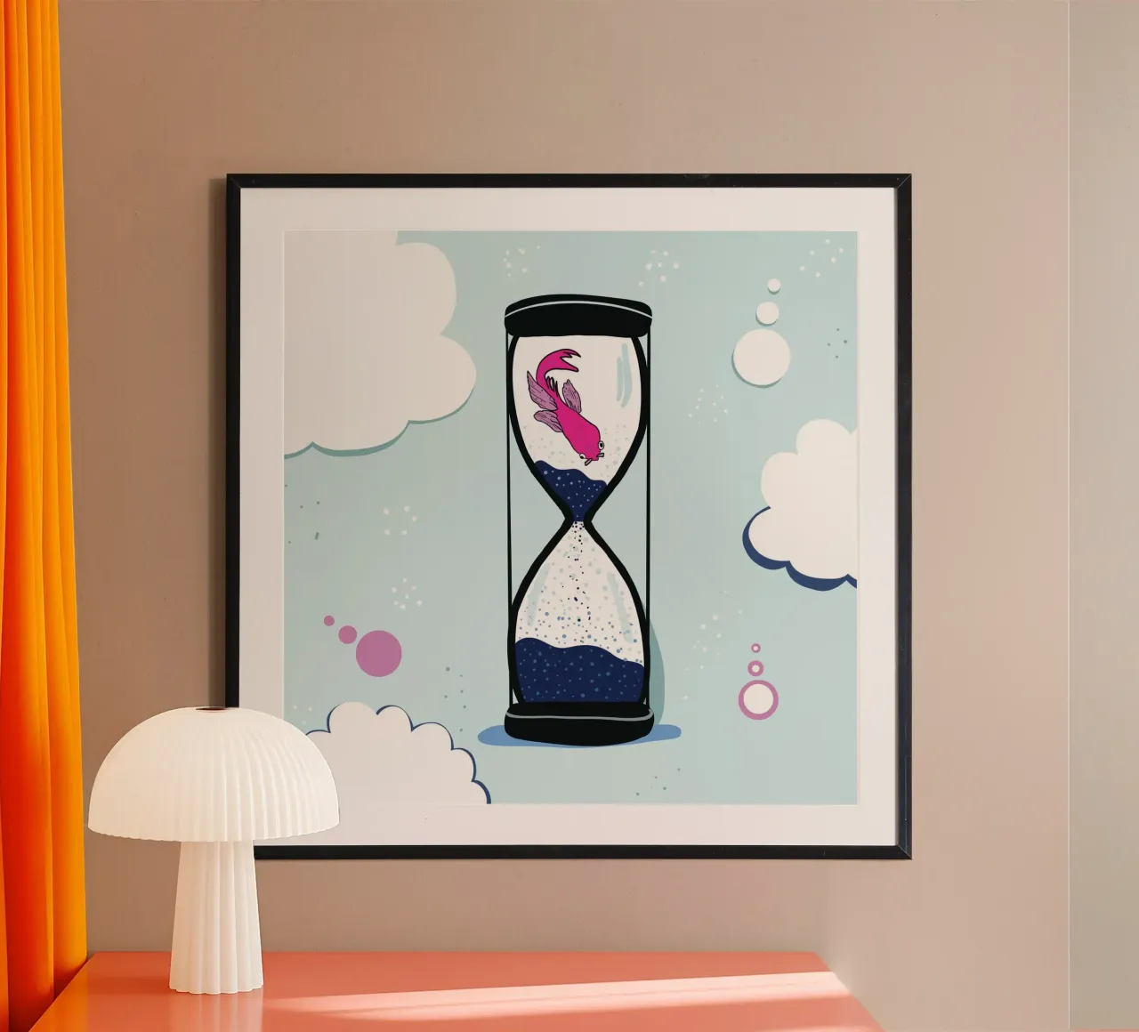 Pesci a clessidra poster con telaio in legno da gulsengunel