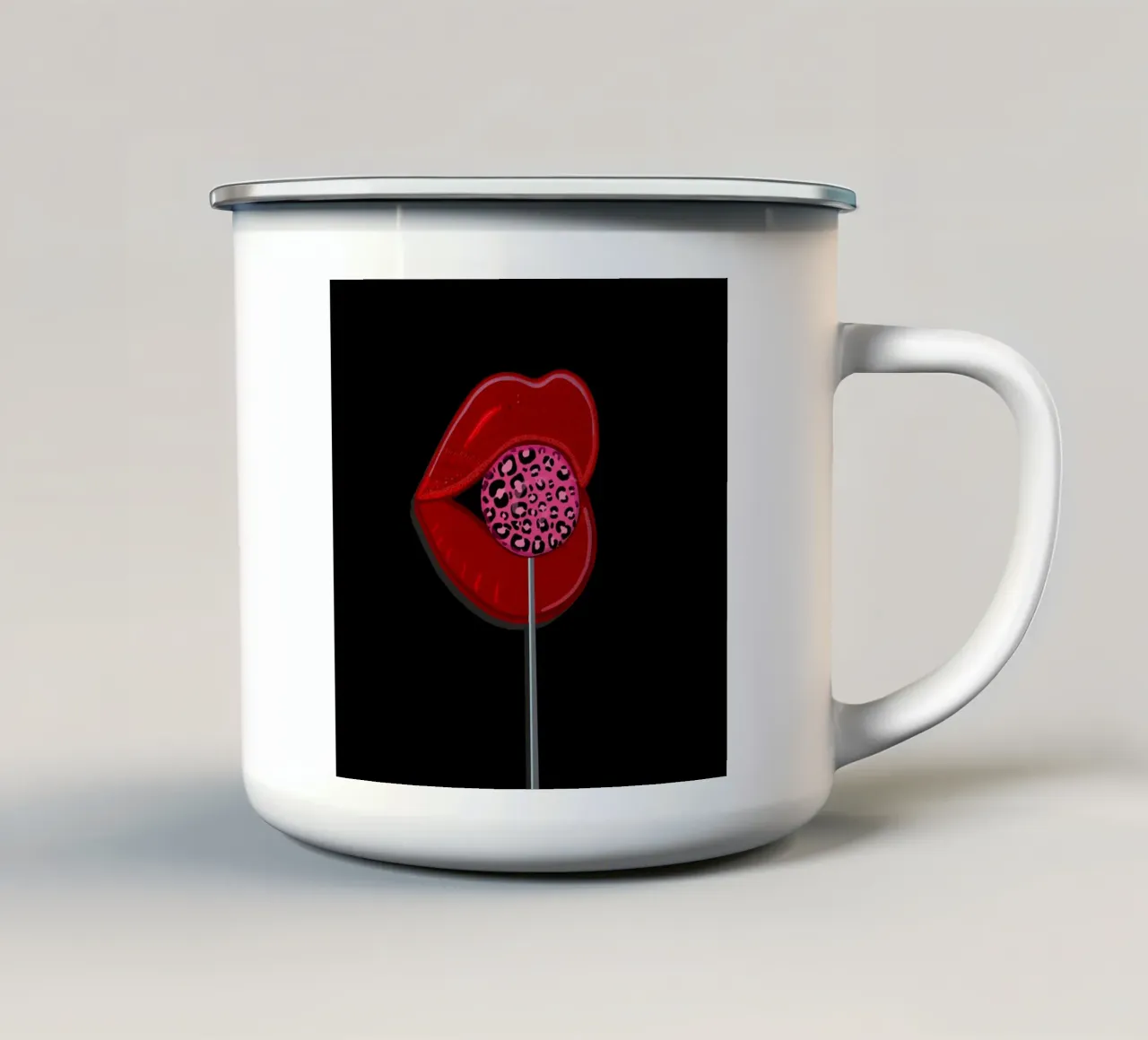 Caramelle leopardate con labbra brillanti tazza in smalto da gulsengunel