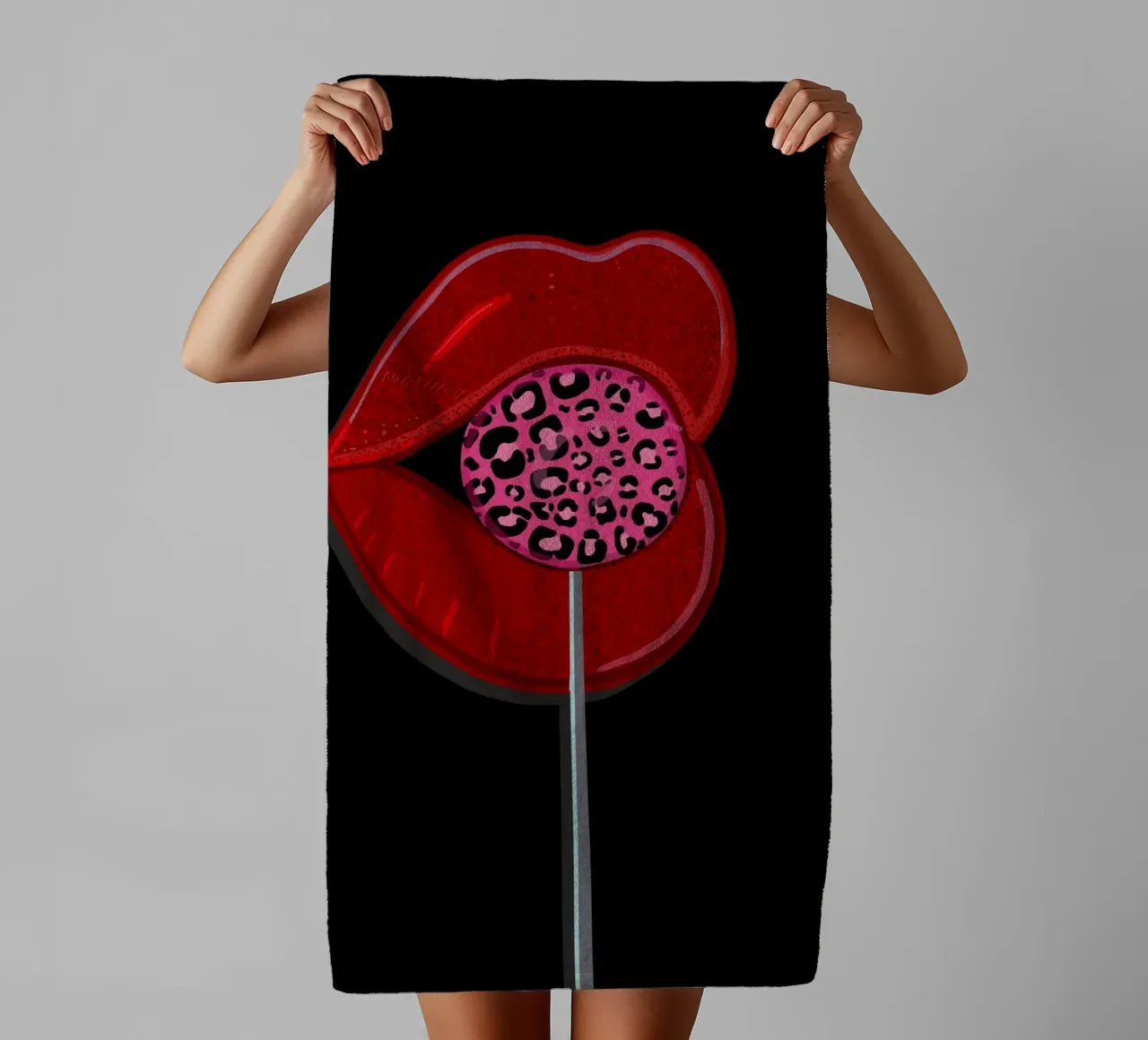 Leopard candy with shining lips towel by gulsengunel