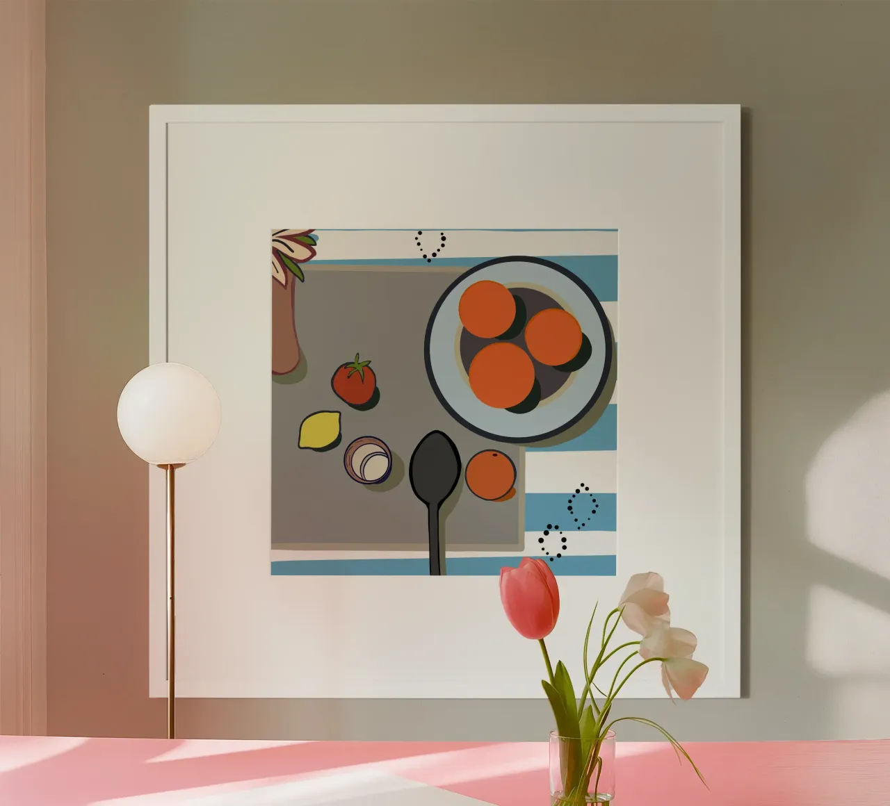 Oranges, lemon and tomato poster with plastic frame by gulsengunel