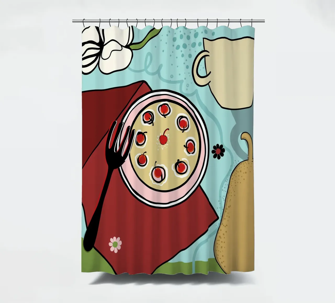 Pizza disegnata a mano tenda da doccia da gulsengunel