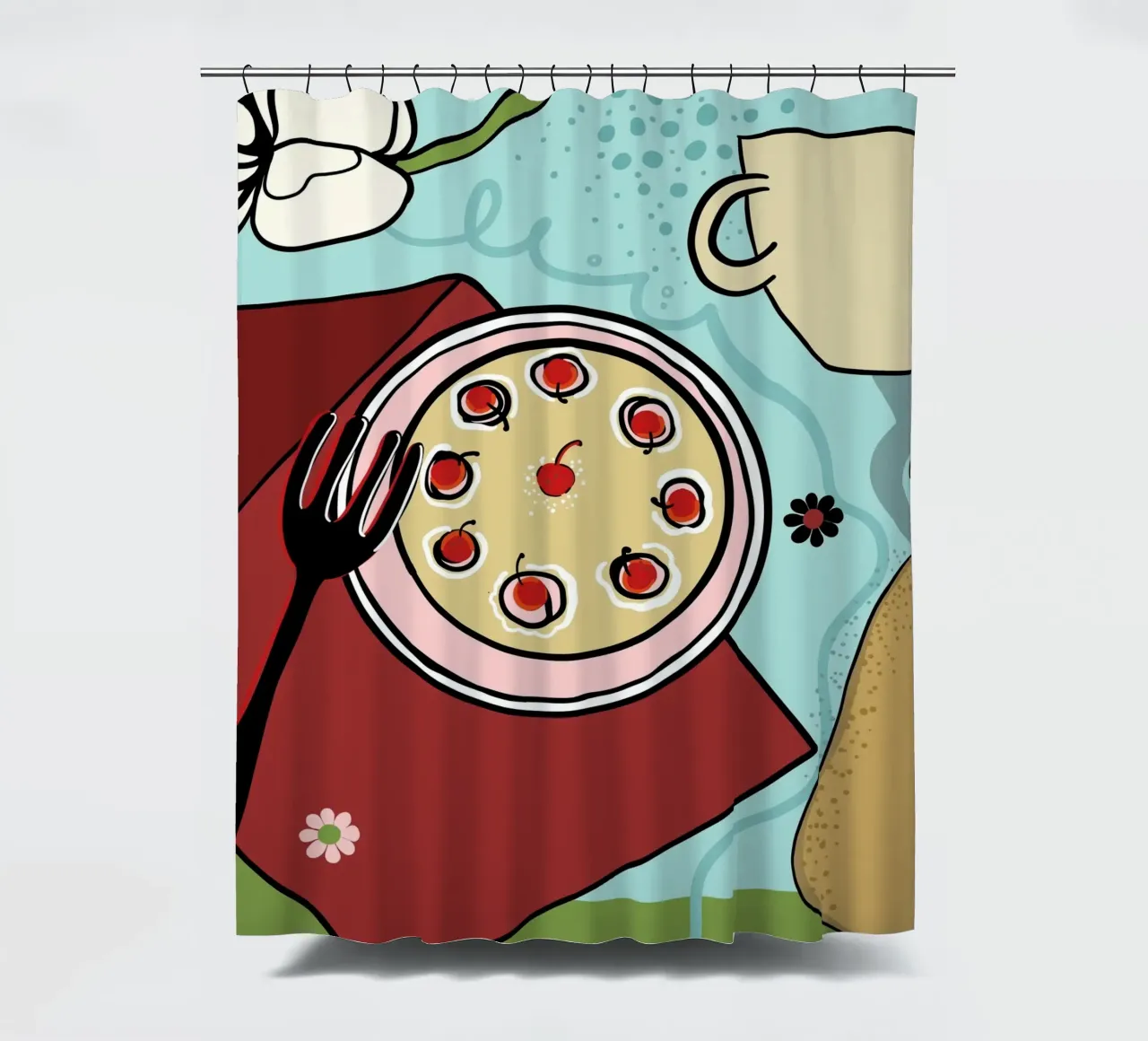 Pizza disegnata a mano tenda da doccia da gulsengunel