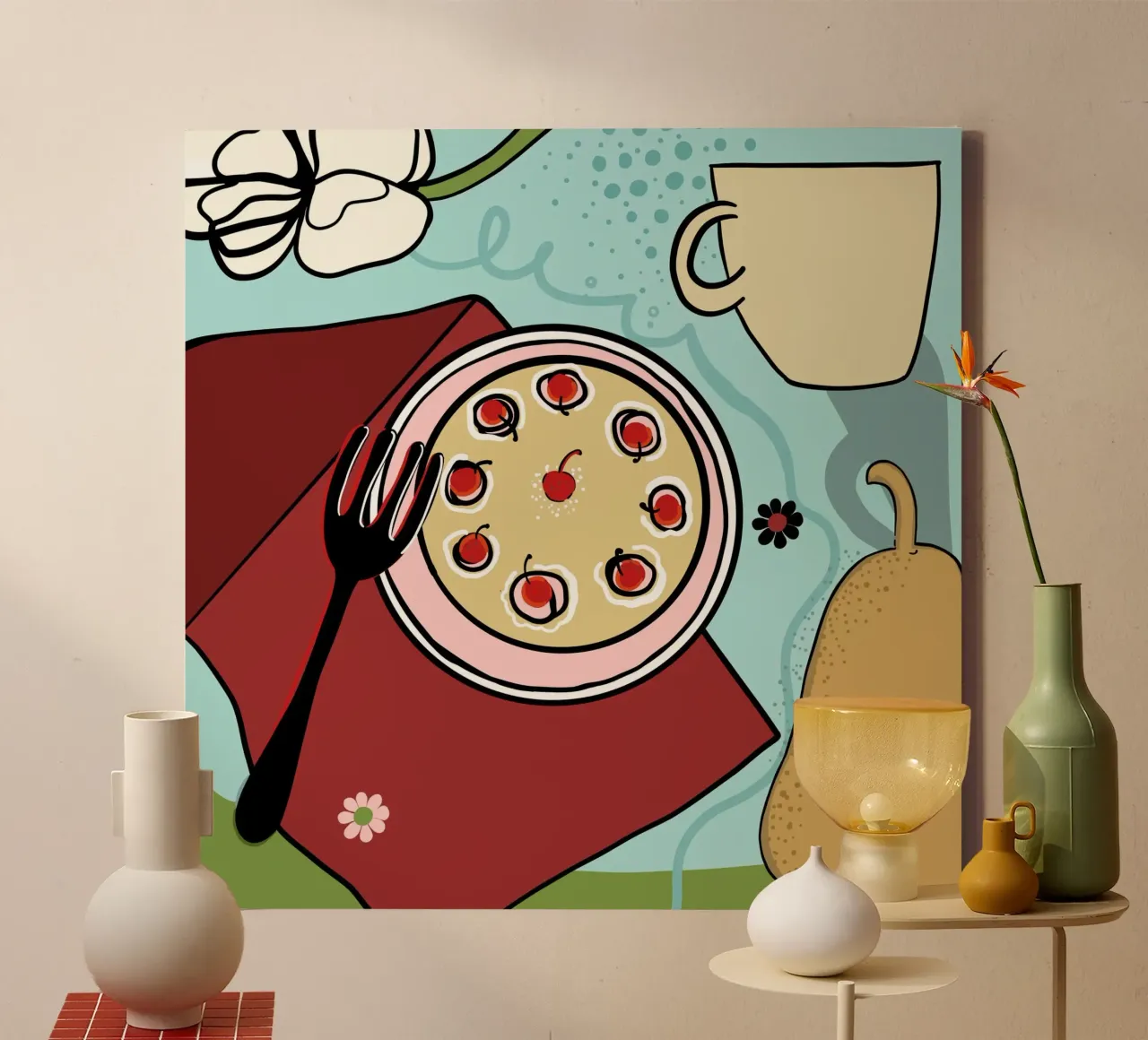 Pizza dessinée à la main toile avec Caisse américaine de gulsengunel