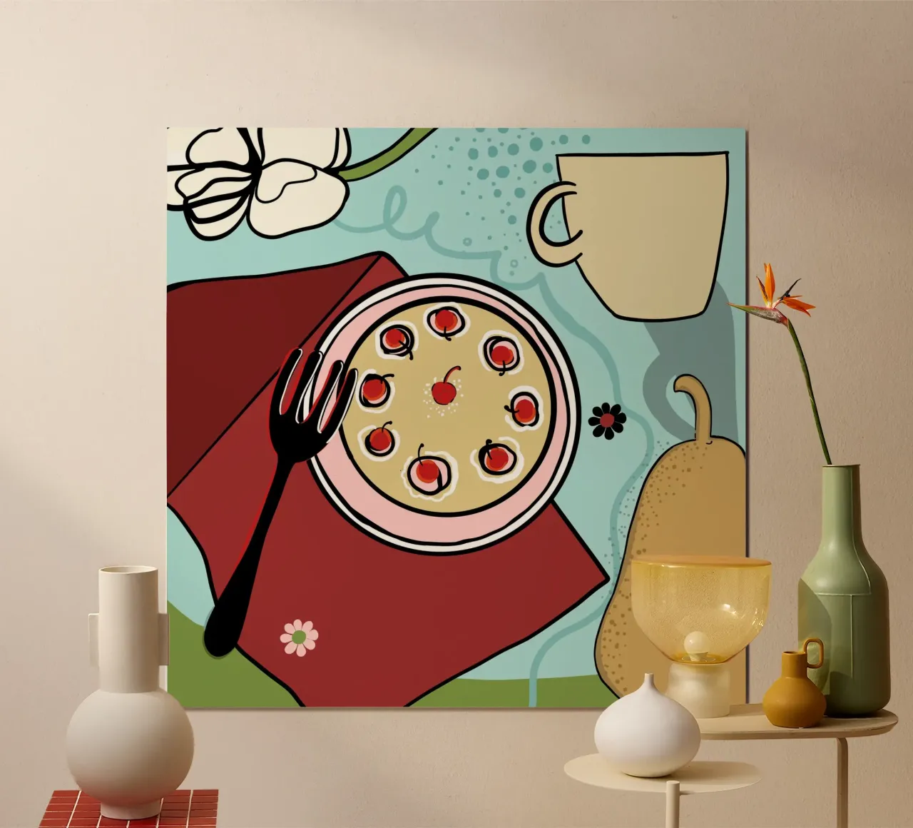 Pizza dibujada a mano poster con marco de madera de gulsengunel