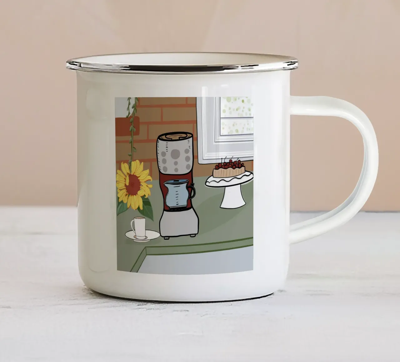 Torta con macchina da caffè e girasole tazza in smalto da gulsengunel