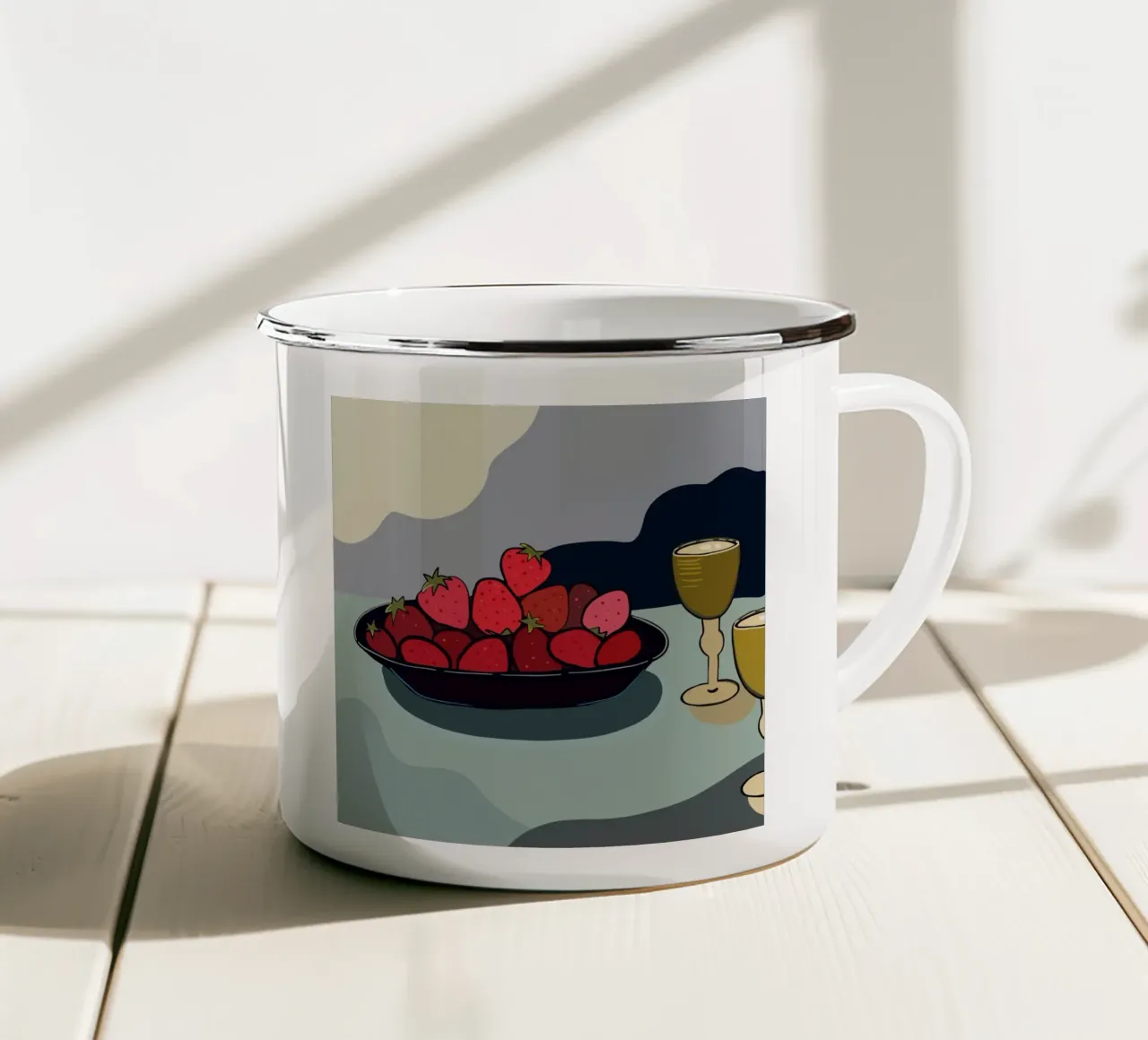 Illustrazione di una natura morta di fragole tazza in smalto da gulsengunel