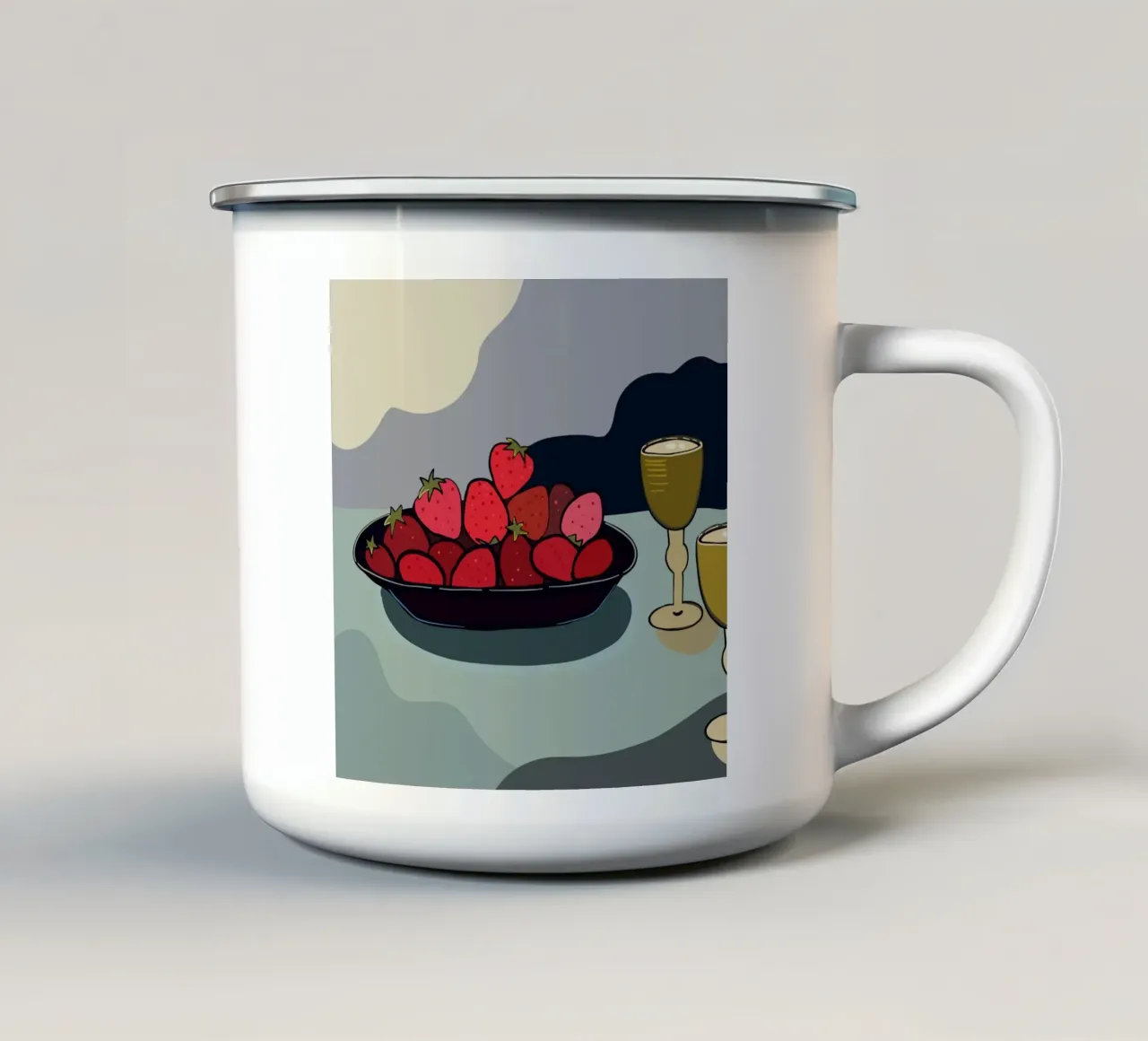 Illustrazione di una natura morta di fragole tazza in smalto da gulsengunel