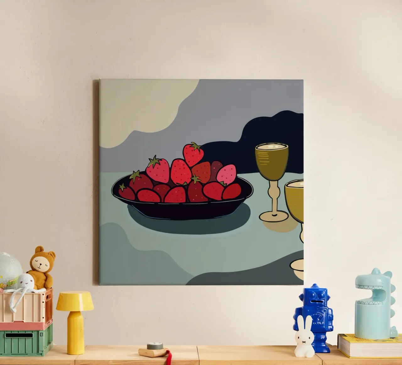 Illustrazione di una natura morta di fragole tela con Cornice a cassetta da gulsengunel
