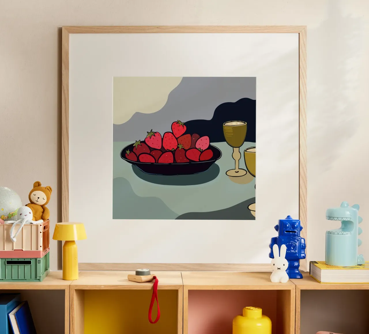 Ilustración de un bodegón de fresas poster con marco de plástico de gulsengunel