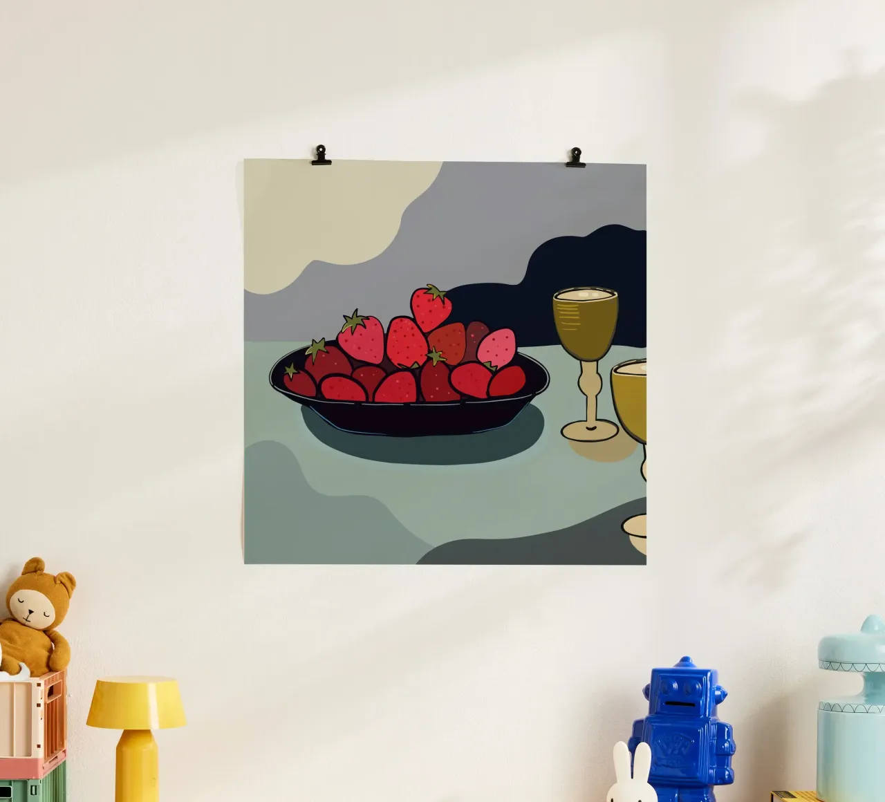 Ilustración de un bodegón de fresas poster con marco de plástico de gulsengunel