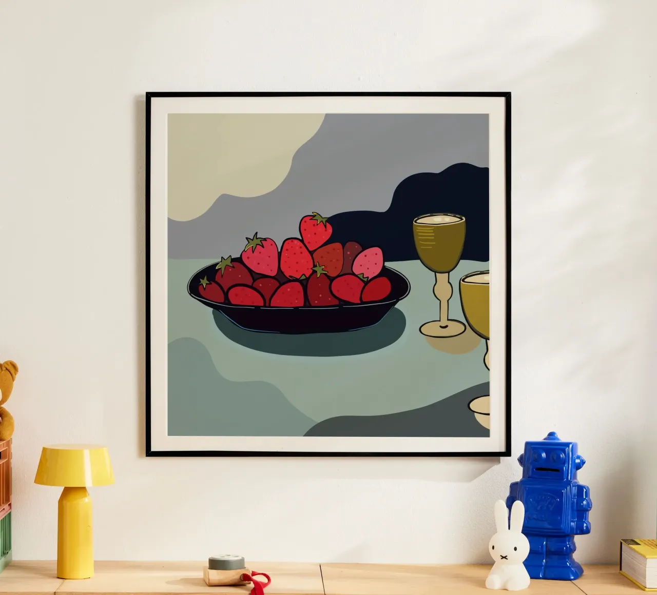 Ilustración de un bodegón de fresas poster con marco de plástico de gulsengunel