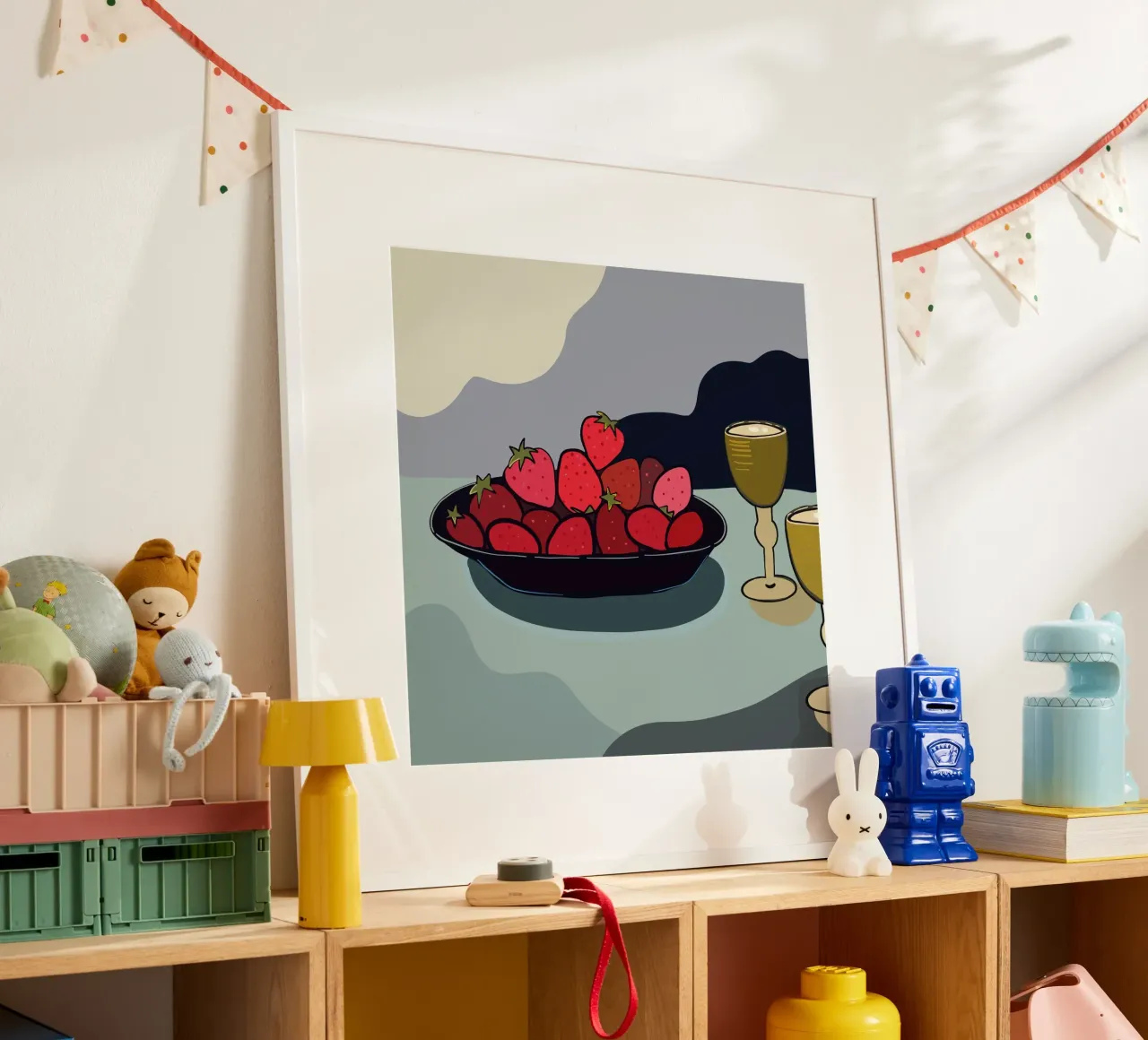 Ilustración de un bodegón de fresas poster con marco de plástico de gulsengunel