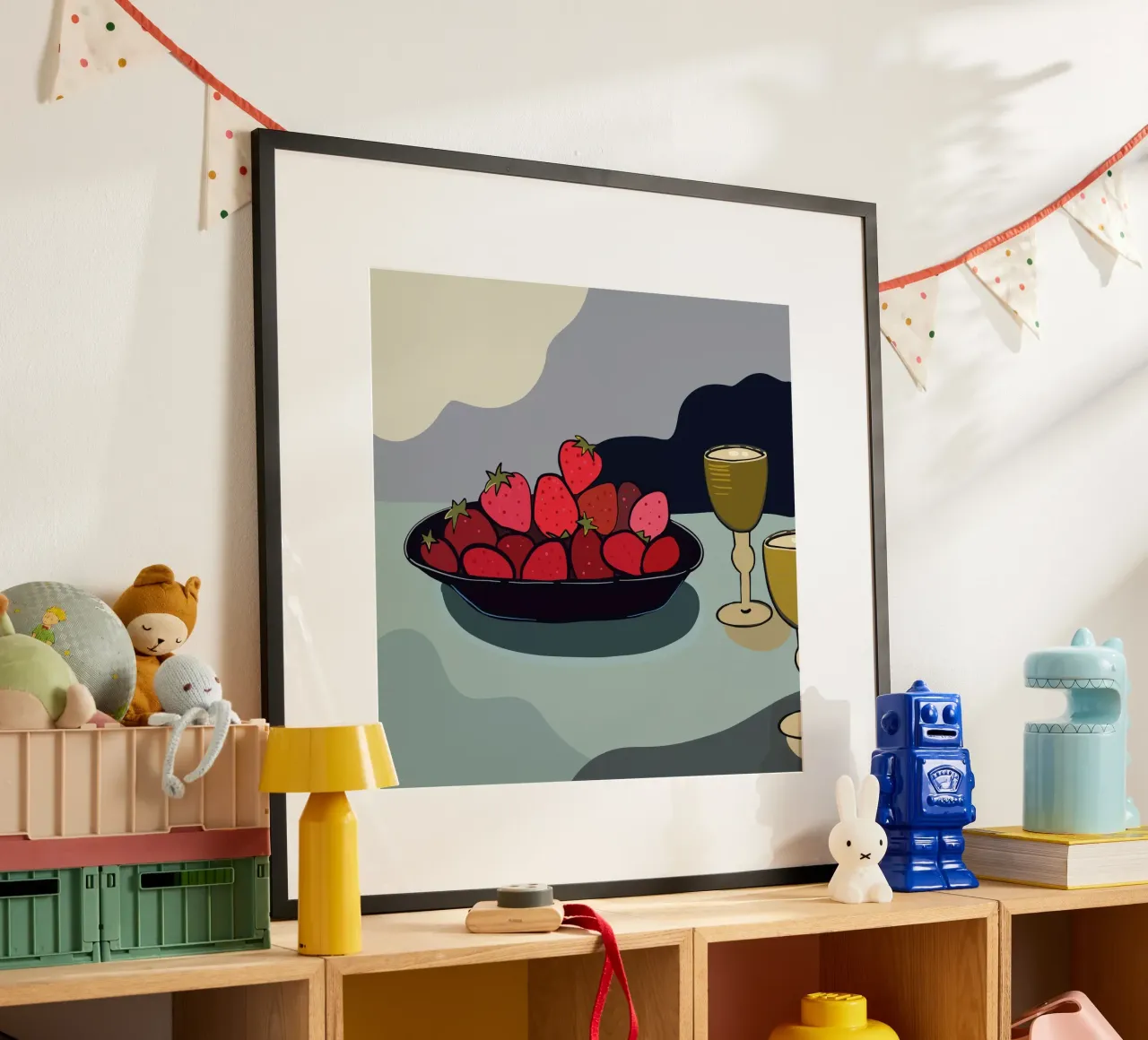 Ilustración de un bodegón de fresas poster con marco de plástico de gulsengunel