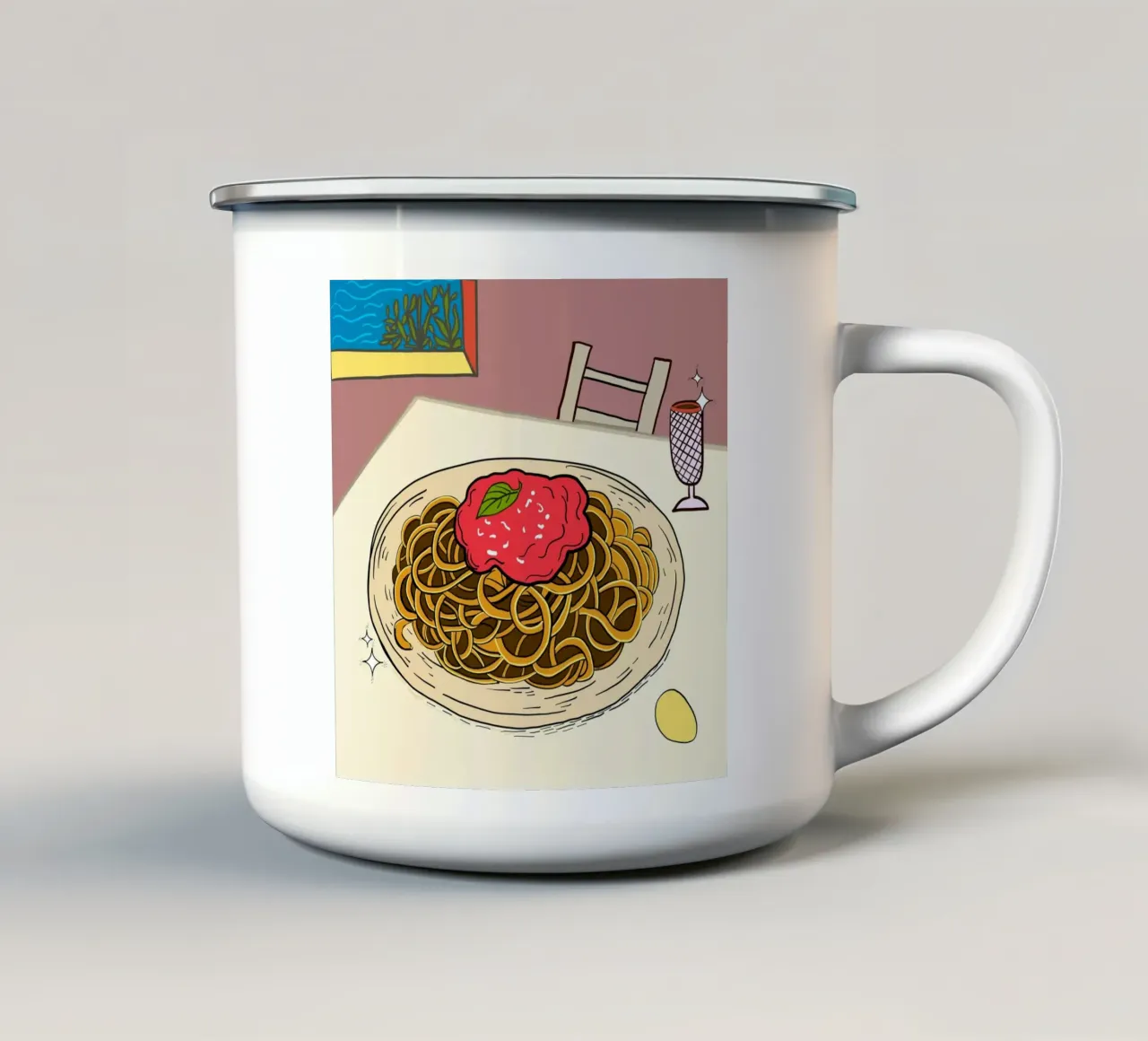 Deliziosi spaghetti in tavola tazza in smalto da gulsengunel