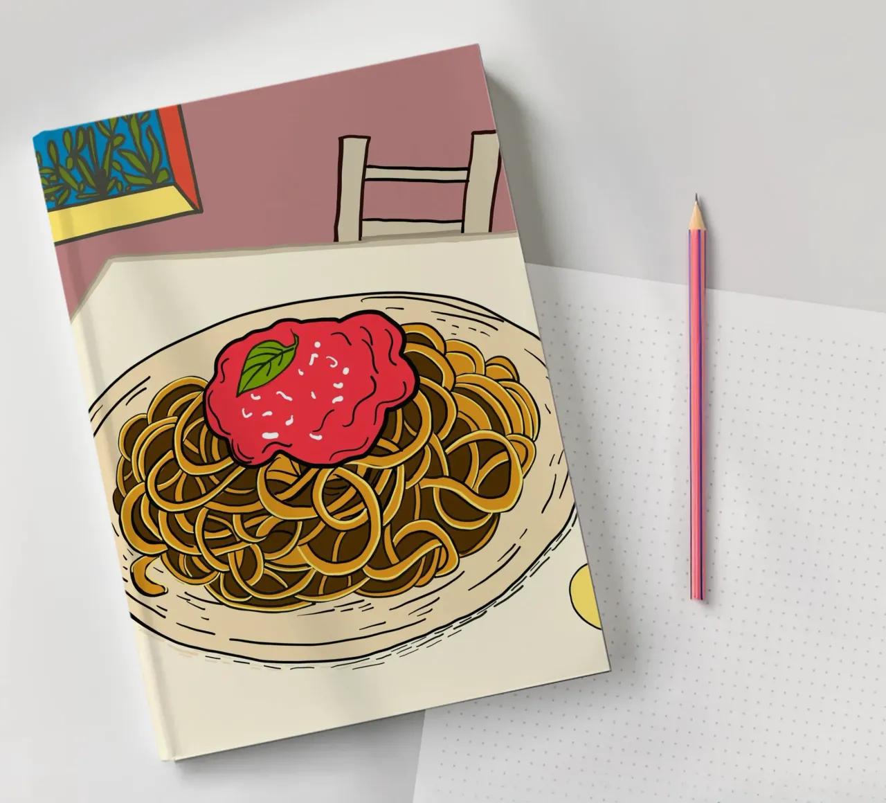 Delicious spaghetti on the table notebook by gulsengunel