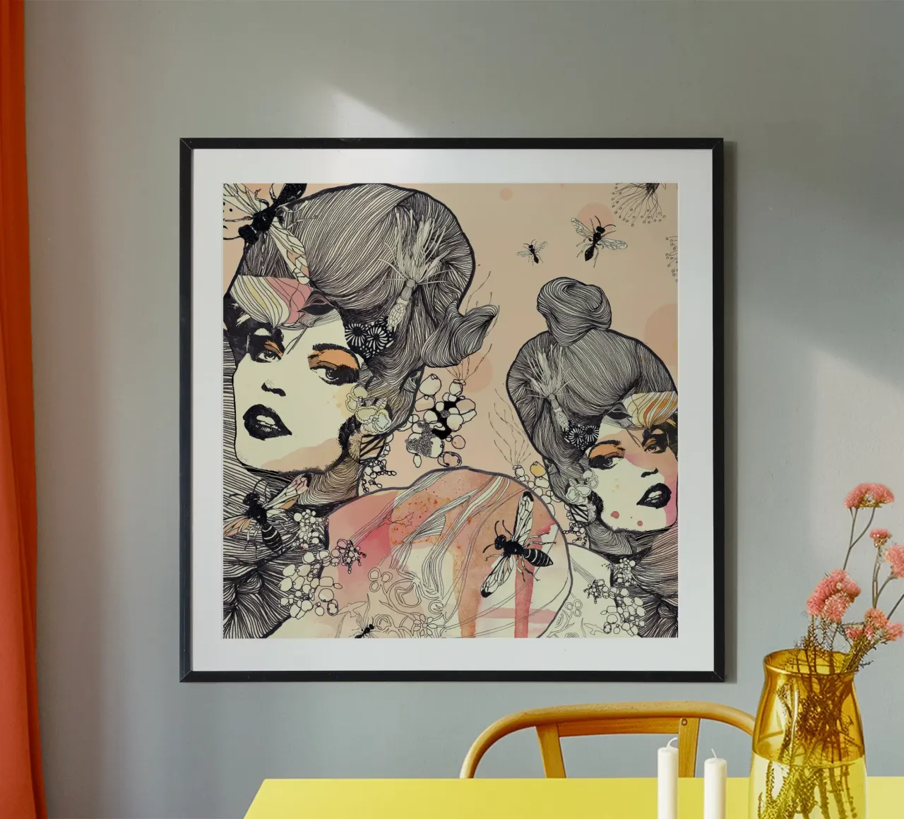 wasps poster con telaio in legno da Giulio Iurissevich