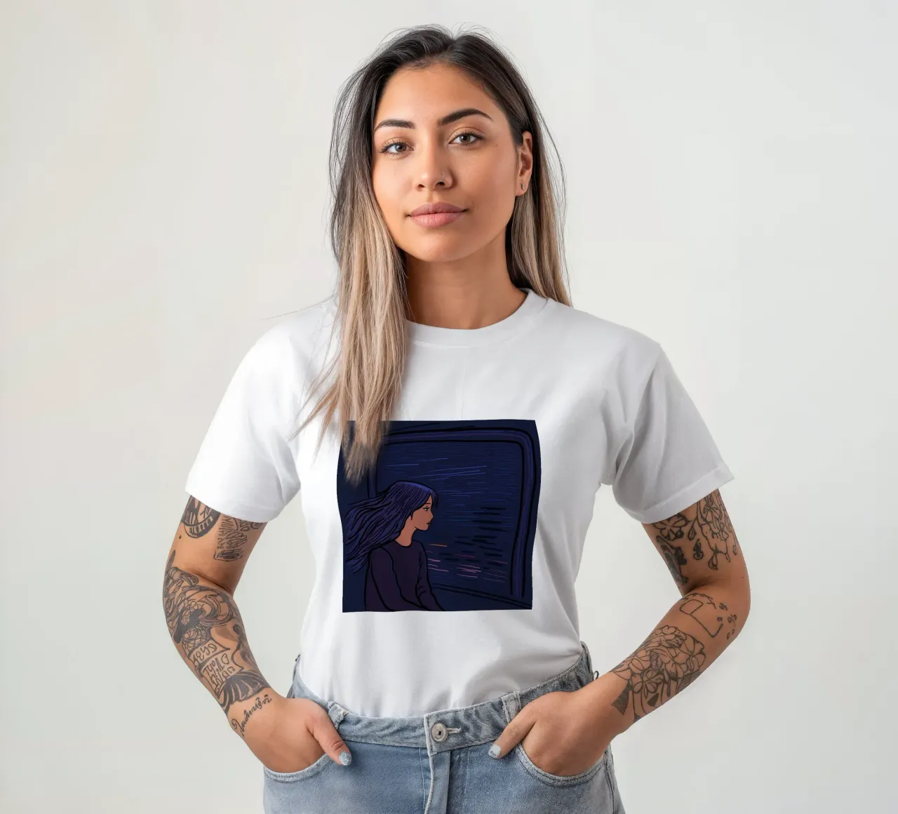 Ragazza in viaggio su un treno t-shirt da gulsengunel
