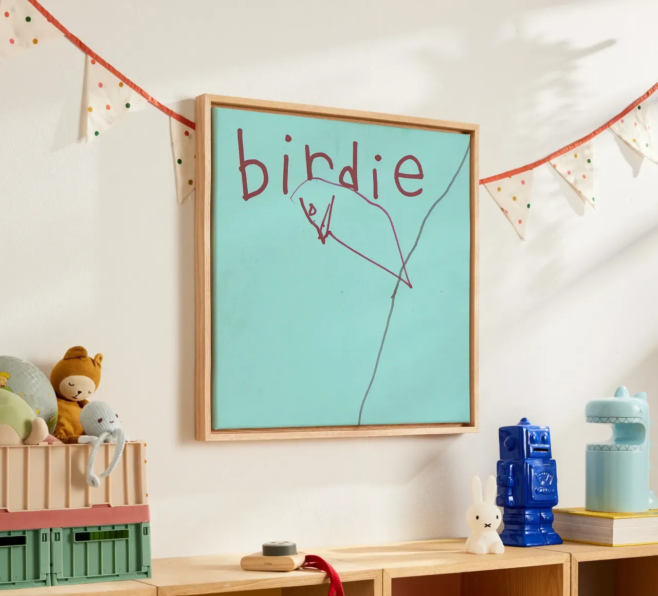 BIRDIE - BIRD - Child´s Drawing - Kinderzeichnung tela con Cornice a cassetta da Vintage Van Gogh
