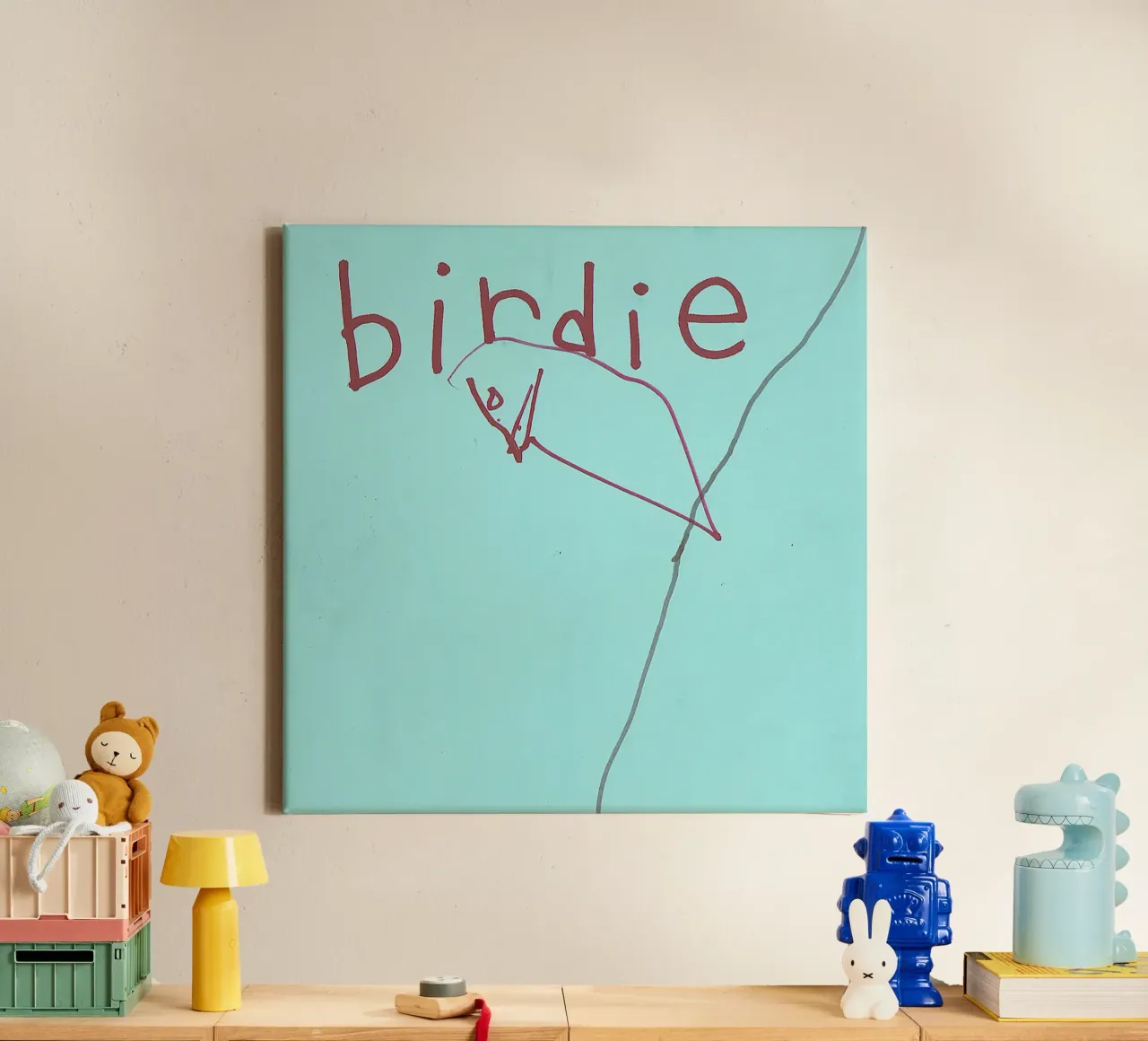 BIRDIE - BIRD - Child´s Drawing - Kinderzeichnung tela con Cornice a cassetta da Vintage Van Gogh