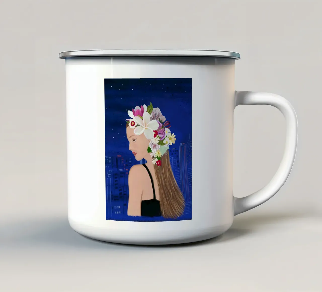 Donna a fiore di mezzanotte tazza in smalto da gulsengunel