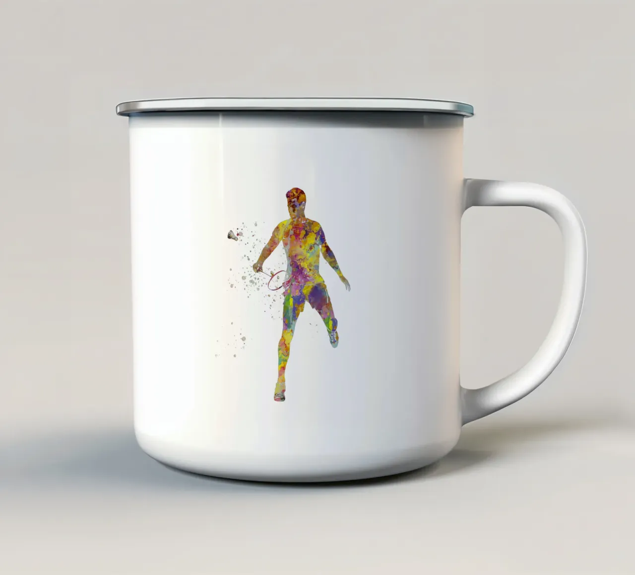 Giocatore di badminton in acquerello tazza in smalto da ⚽ Sports Pulse