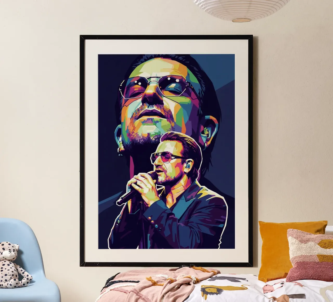 Ritratto pop art di Bono U2 #2 poster con telaio in legno da Hantamrata