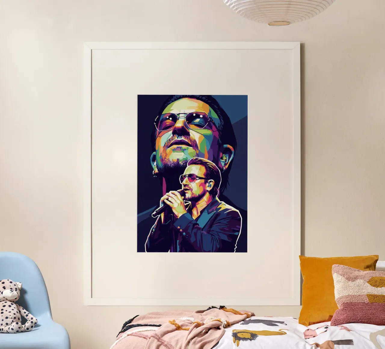 Ritratto pop art di Bono U2 #2 poster con telaio in legno da Hantamrata