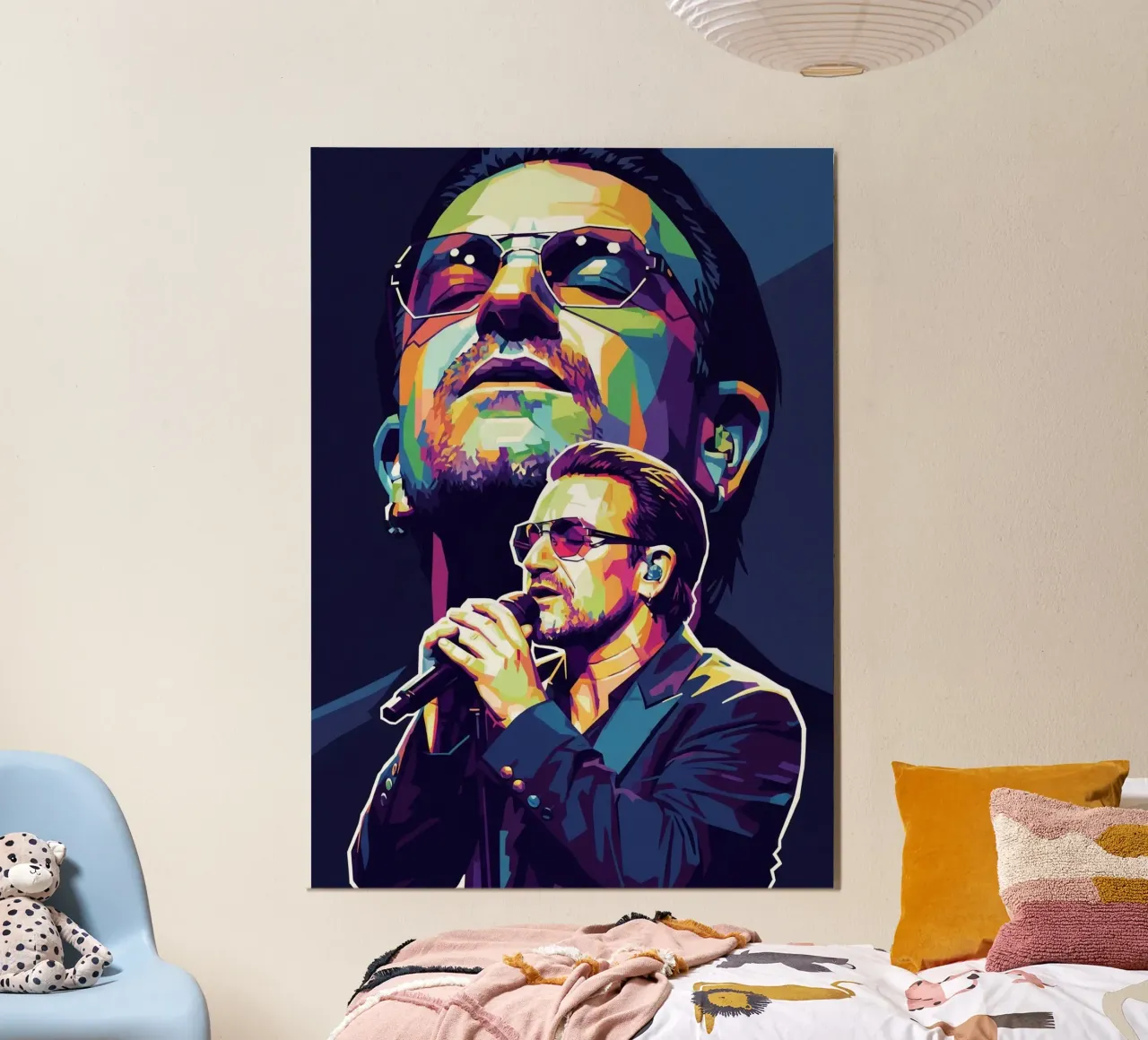 Ritratto pop art di Bono U2 #2 poster con telaio in legno da Hantamrata