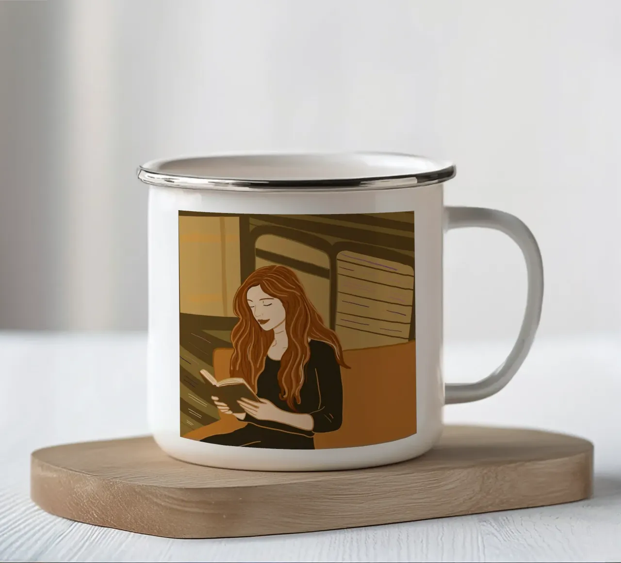 Donna che legge un libro tazza in smalto da gulsengunel