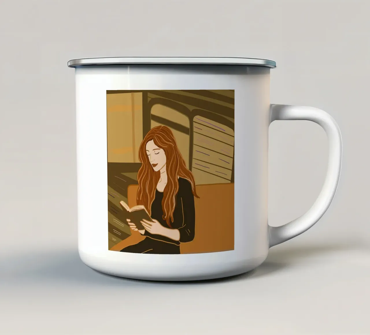 Donna che legge un libro tazza in smalto da gulsengunel