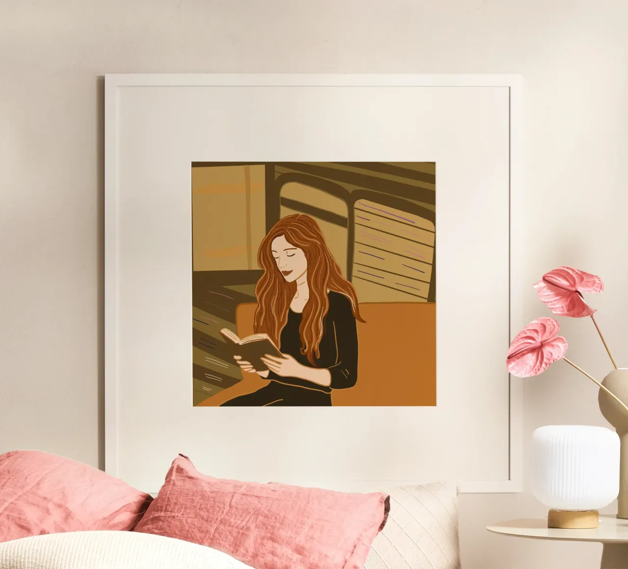 Mujer leyendo un libro poster con marco de aluminio de gulsengunel