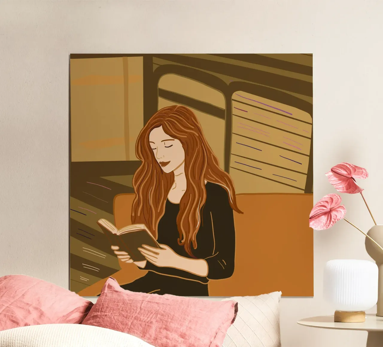 Mujer leyendo un libro poster con marco de aluminio de gulsengunel