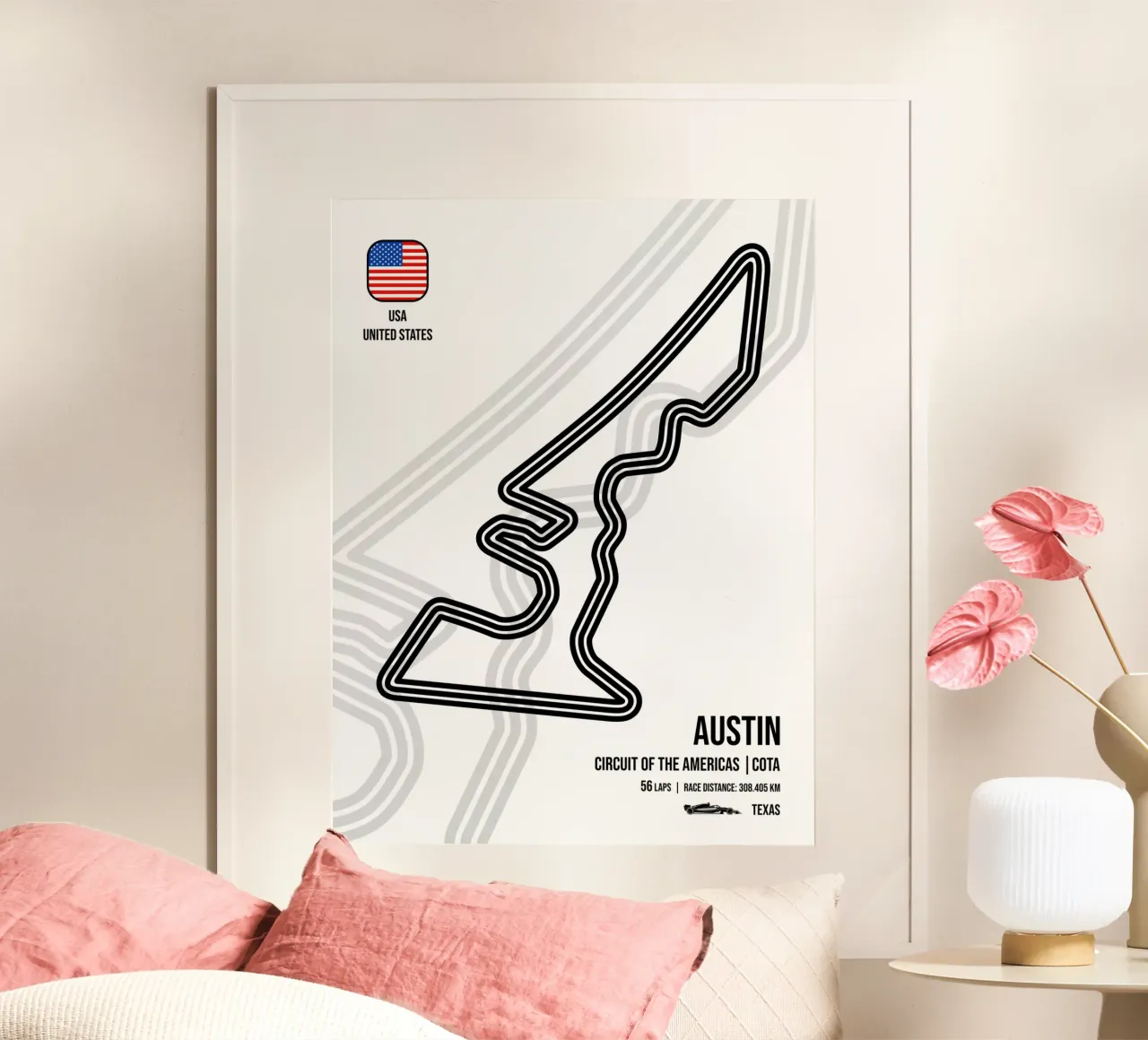 Pista di Austin poster con telaio in legno da Mariel Toigo