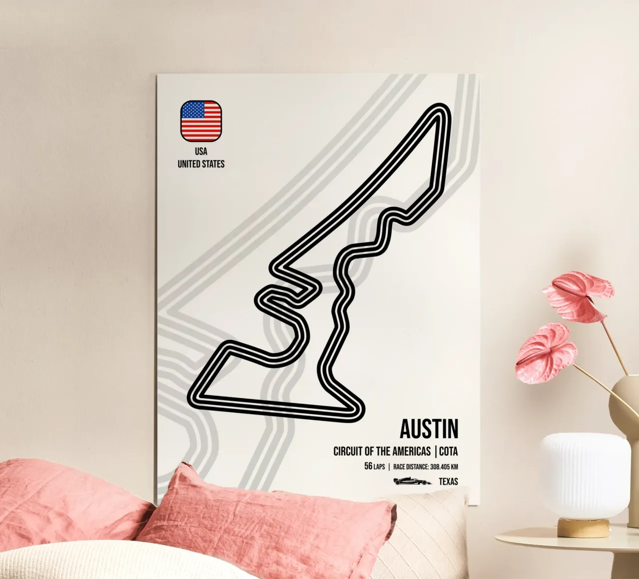Pista di Austin poster con telaio in legno da Mariel Toigo