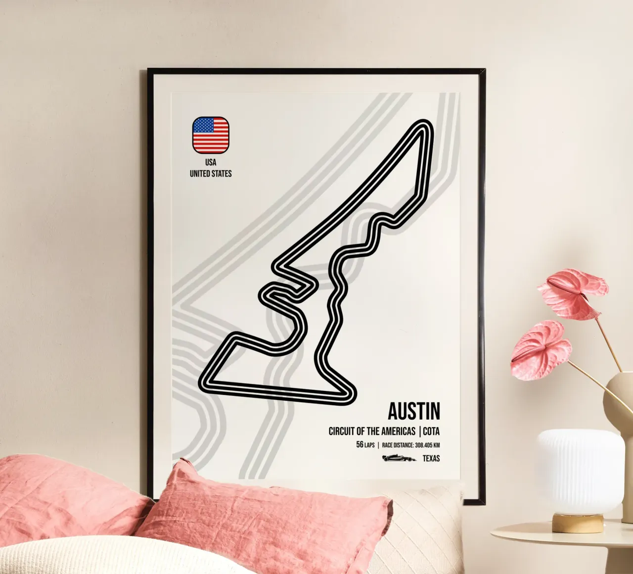 Pista di Austin poster con telaio in legno da Mariel Toigo