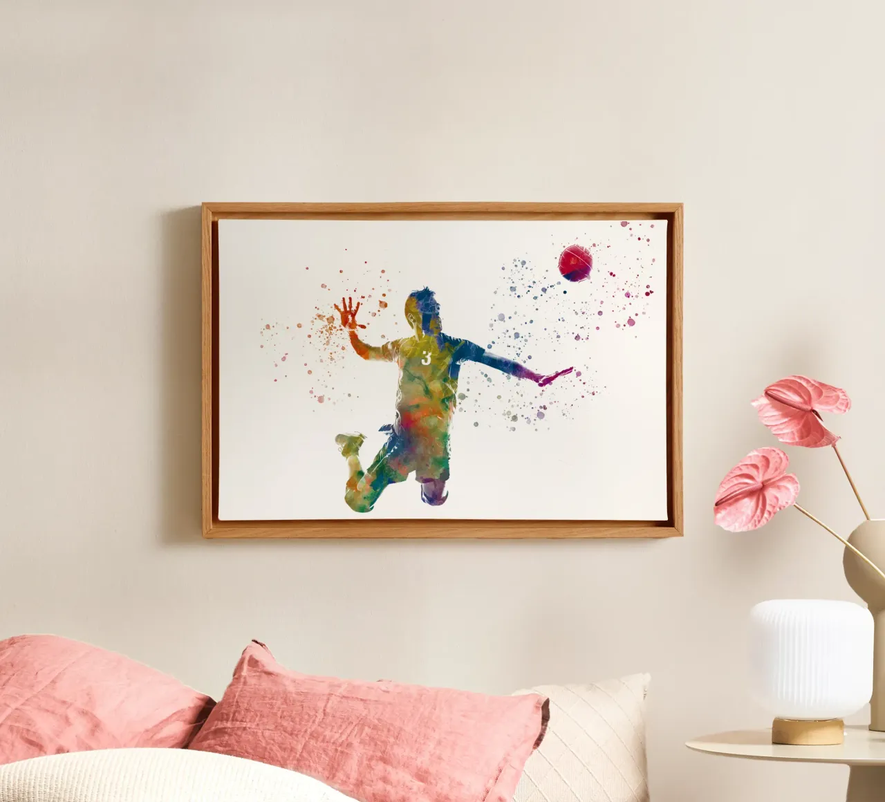 Giocatore di pallavolo in acquerello tela con Cornice a cassetta da ⚽ Sports Pulse