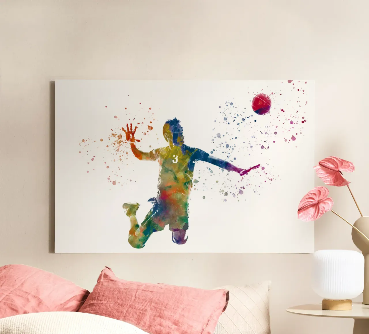Giocatore di pallavolo in acquerello tela con Cornice a cassetta da ⚽ Sports Pulse