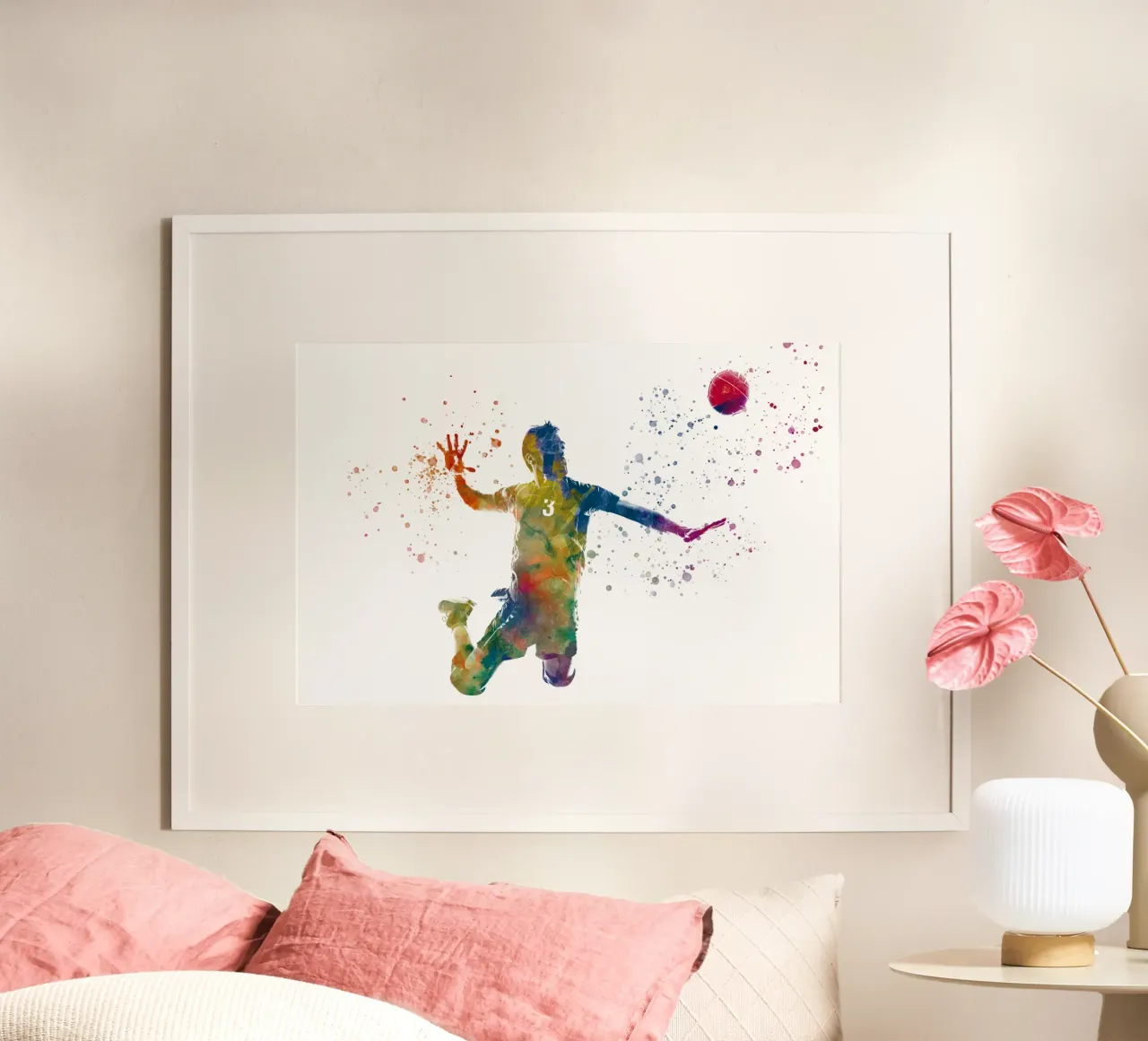 Giocatore di pallavolo in acquerello poster con telaio in alluminio da ⚽ Sports Pulse