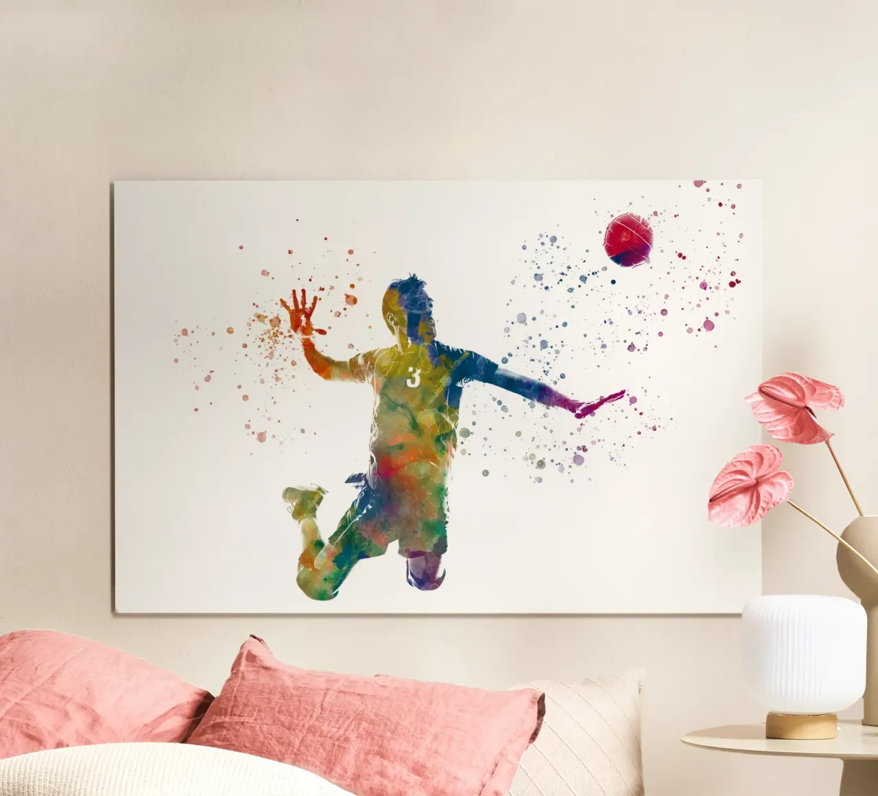 Giocatore di pallavolo in acquerello poster con telaio in alluminio da ⚽ Sports Pulse