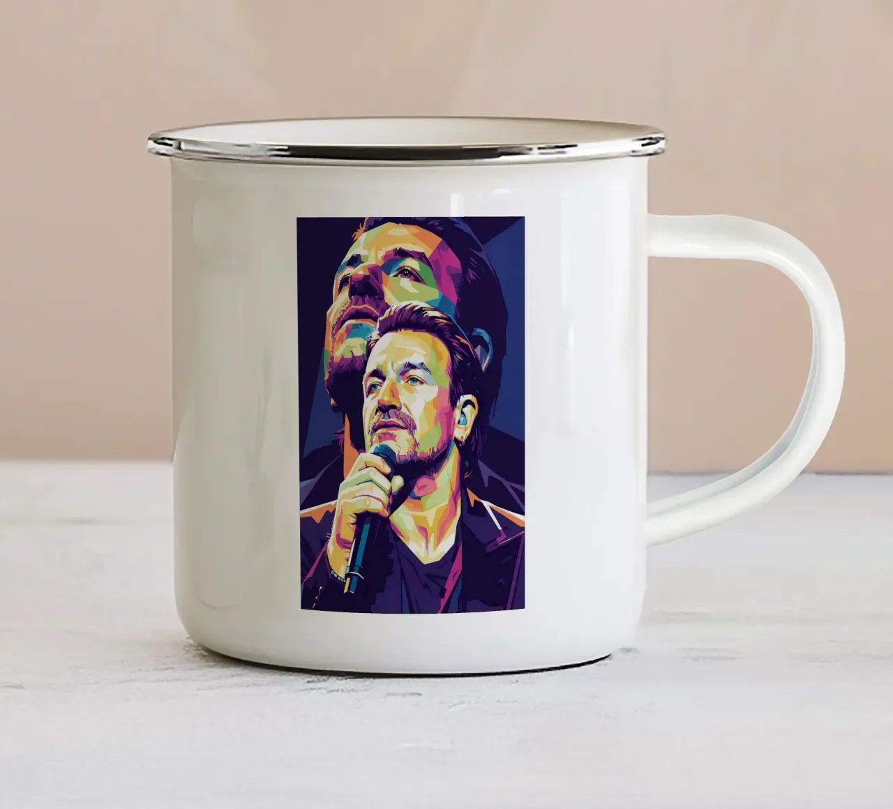 Ritratto pop art di Bono U2 #3 tazza in smalto da Hantamrata