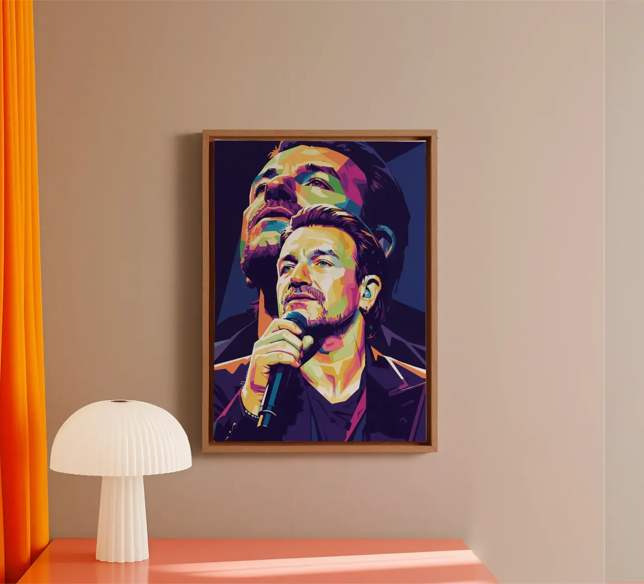 Ritratto pop art di Bono U2 #3 tela con Cornice a cassetta da Hantamrata