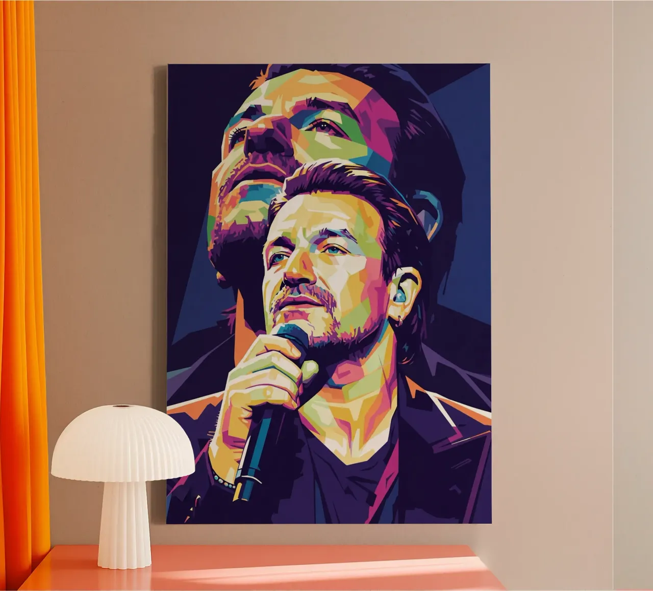 Ritratto pop art di Bono U2 #3 tela con Cornice a cassetta da Hantamrata
