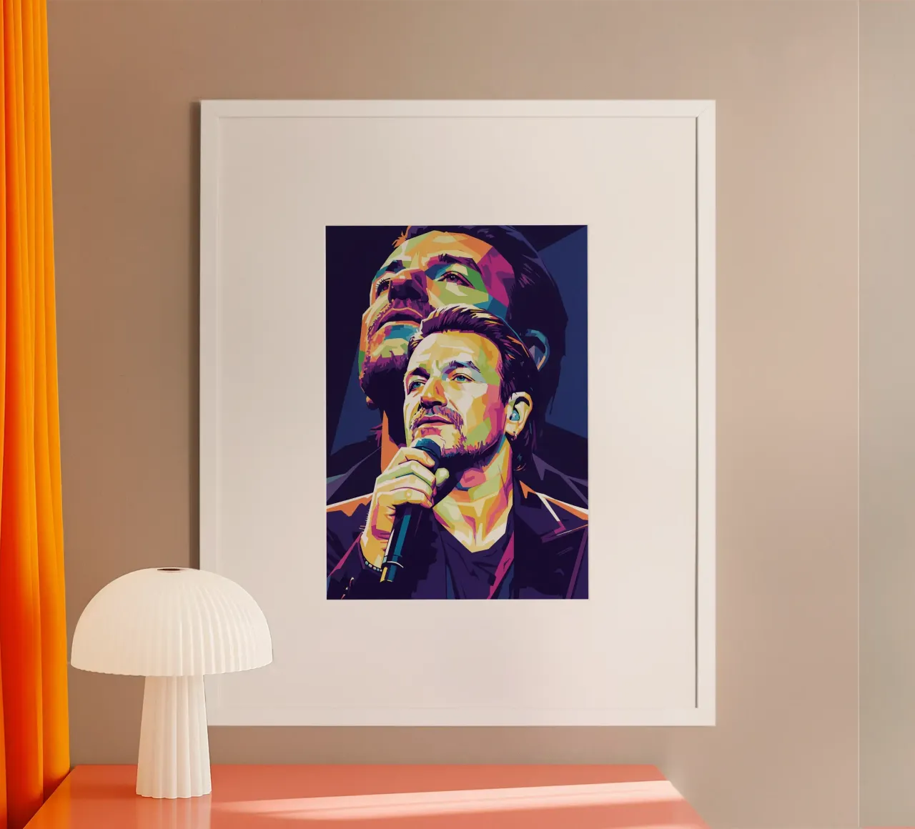 Ritratto pop art di Bono U2 #3 poster con telaio in legno da Hantamrata