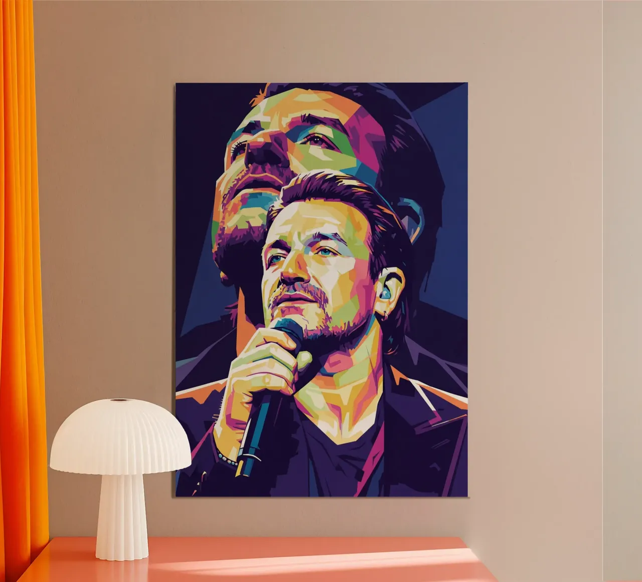 Ritratto pop art di Bono U2 #3 poster con telaio in legno da Hantamrata