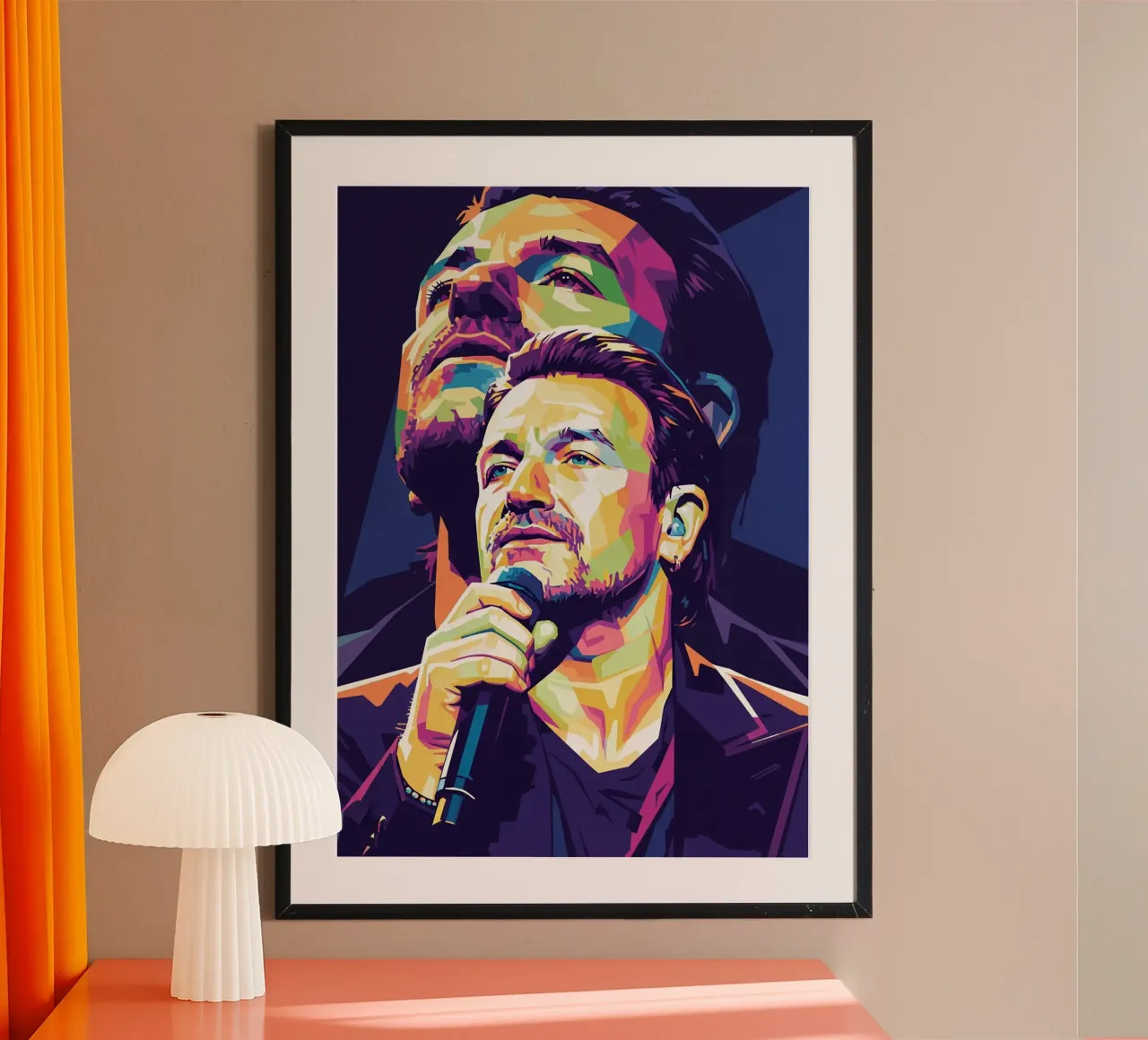 Ritratto pop art di Bono U2 #3 poster con telaio in legno da Hantamrata