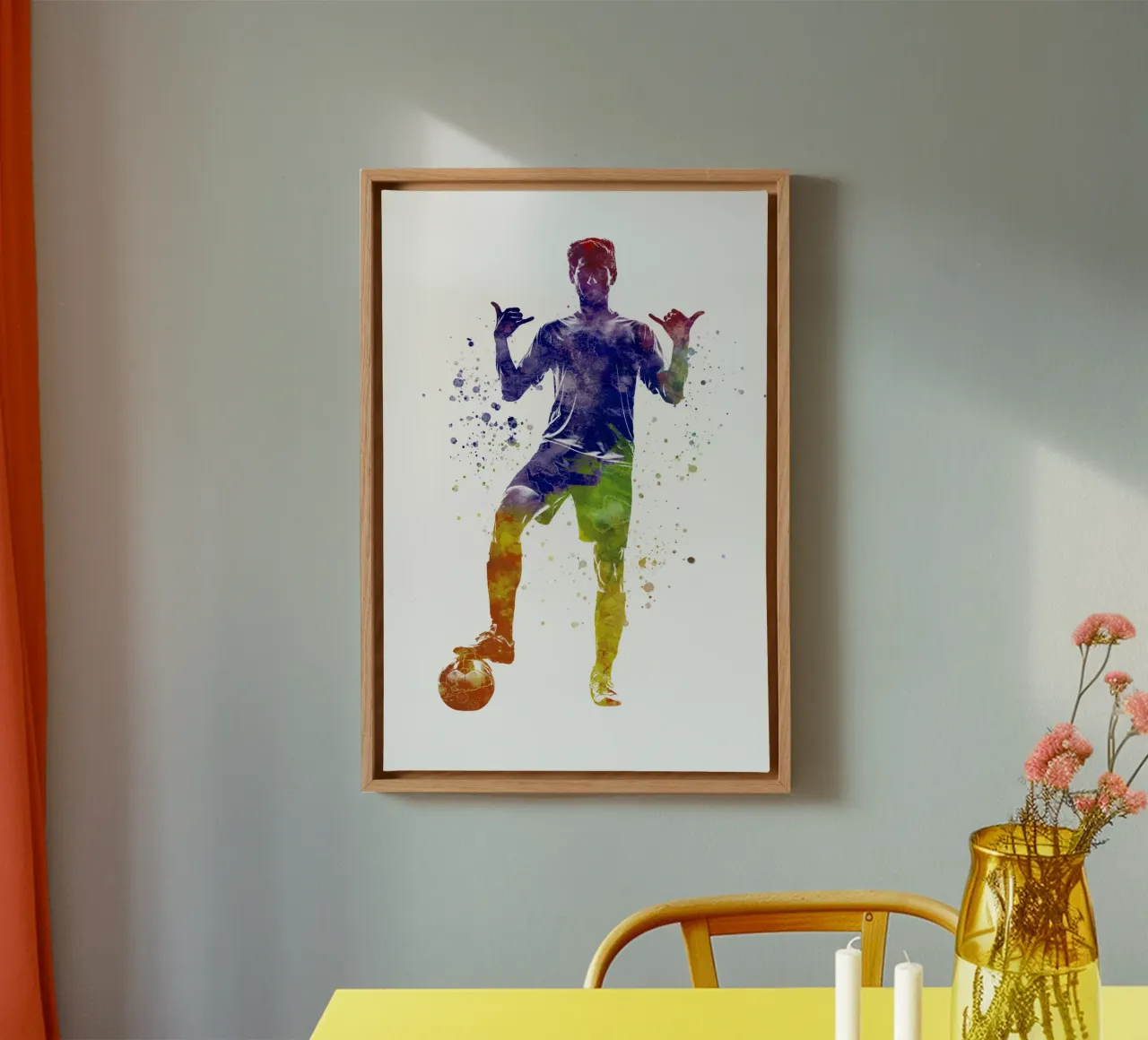 Giocatore di calcio ad acquerello tela con Cornice a cassetta da ⚽ Sports Pulse