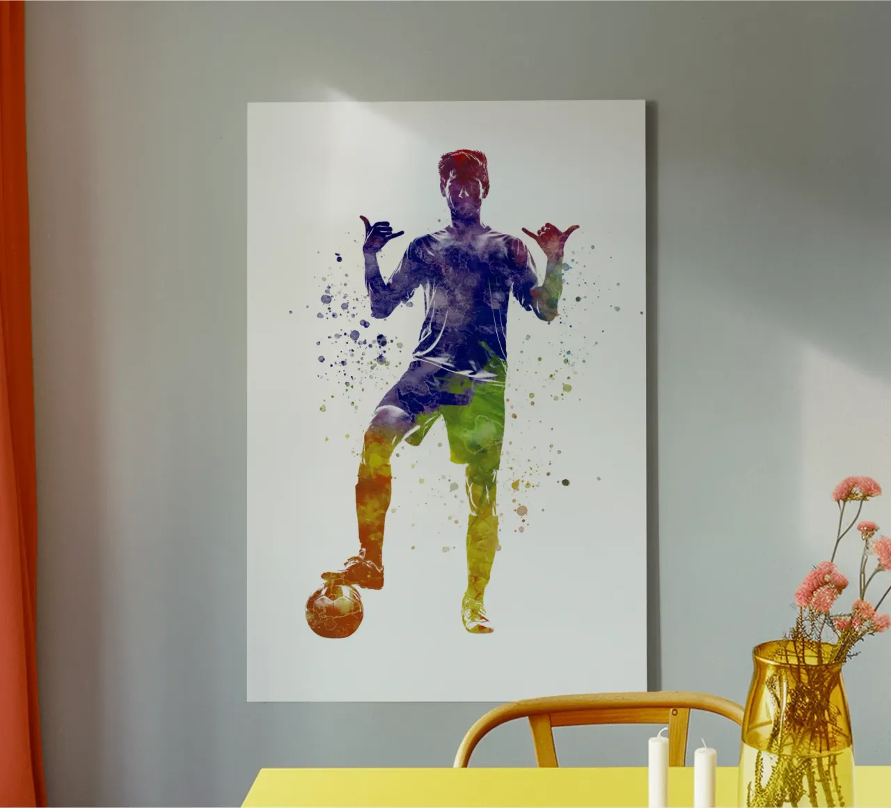 Giocatore di calcio ad acquerello tela con Cornice a cassetta da ⚽ Sports Pulse