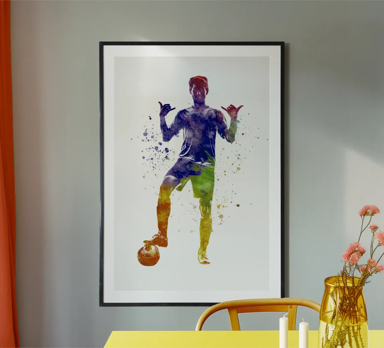Giocatore di calcio ad acquerello poster con telaio in legno da ⚽ Sports Pulse