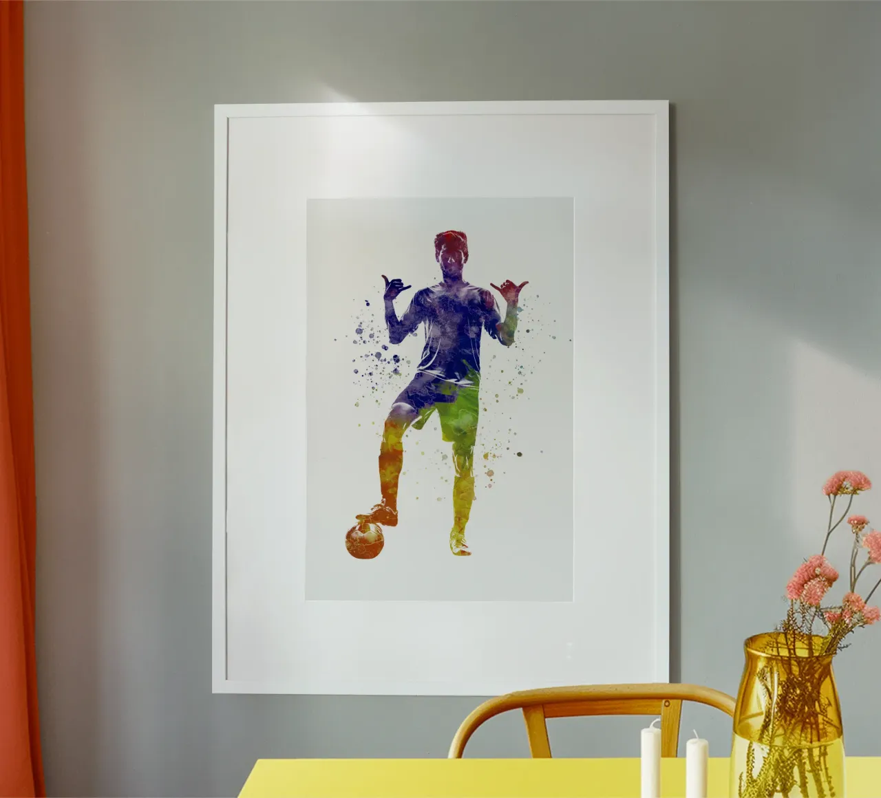Giocatore di calcio ad acquerello poster con telaio in legno da ⚽ Sports Pulse